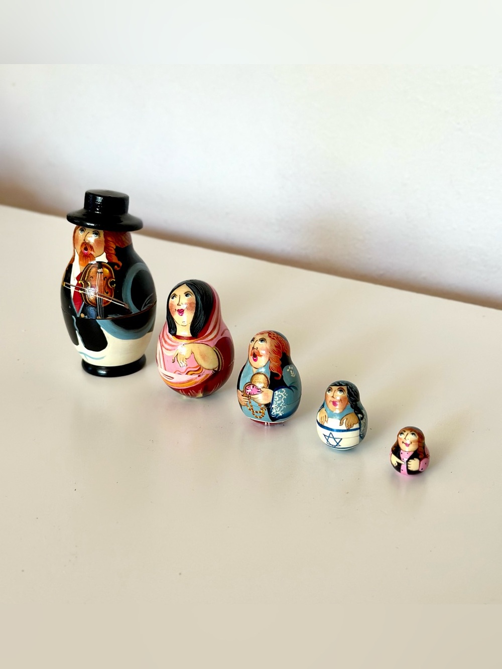 Vintage 5 Piece Jewish Family Matryoshka Nesting Dolls Klezmer
